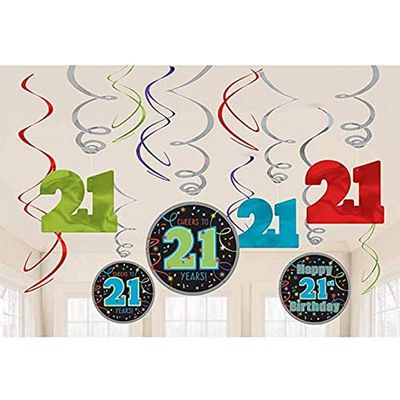 Amscan Foil Swirl (12) Party Decorations, One Size, Multicolor