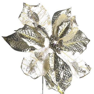 Factory Direct Craft Trio of Rich Shimmering Artificial Gold Poinsettia Floral Stems for Holiday Decor, Centerpieces, and Displays