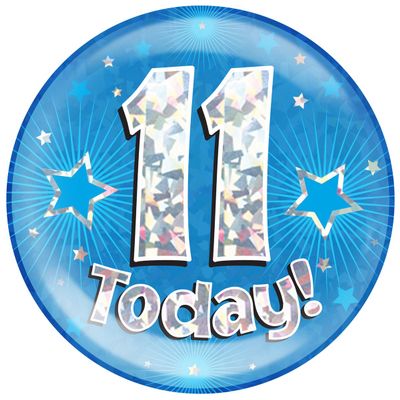 OAKTREE UK 633438 6" Jumbo Badge 11 Today Blue Holographic Cracked Ice