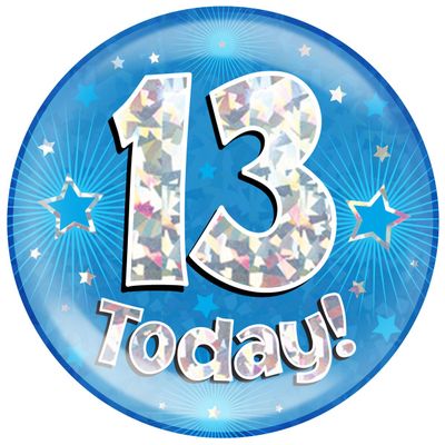 OAKTREE UK 633452 6" Jumbo Badge 13 Today Blue Holographic Cracked Ice