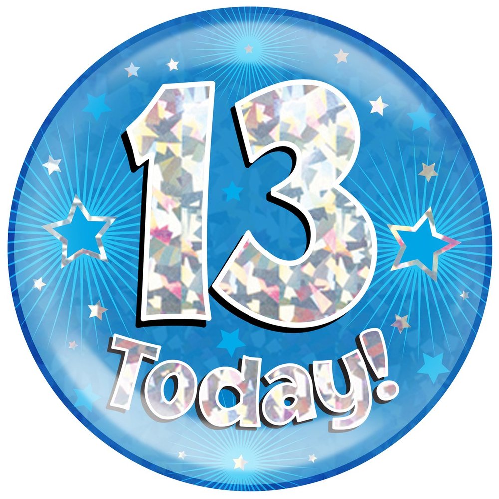 OAKTREE UK 633452 6" Jumbo Badge 13 Today Blue Holographic Cracked Ice