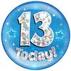 OAKTREE UK 633452 6" Jumbo Badge 13 Today Blue Holographic Cracked Ice view 1