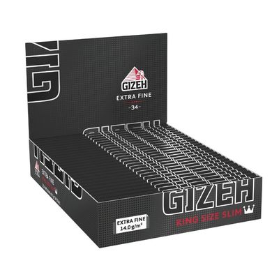 Gizeh Giza Cellulose Long Paper 25 Packets X 33 411110041 Black King Size Slim Rolling Papers