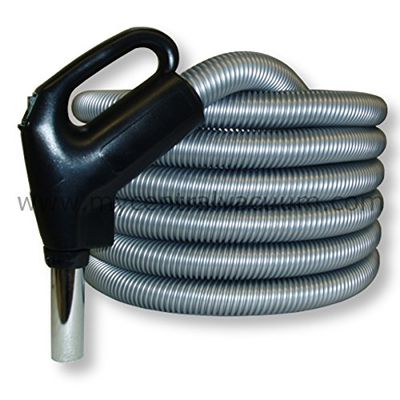 Electrified Gas Pump Handle Pigtail Corded Central Vacuum Hose, 30 Foot, Black Ends Silver-Gray Hose