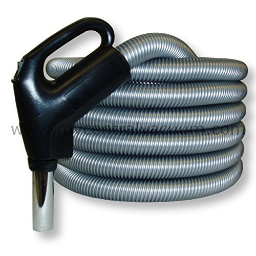 Electrified Gas Pump Handle Pigtail Corded Central Vacuum Hose, 30 Foot, Black Ends Silver-Gray Hose