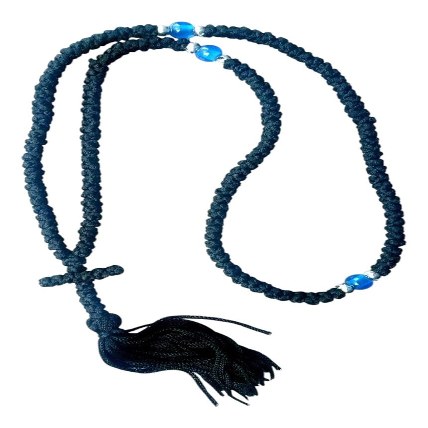 Iconsgr Handmade Christian Orthodox Blessed Waxed Komboskoini Prayer Rope 150 Knots Pentant