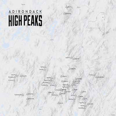 Adirondack High Peaks Checklist Map 18x24 Poster (Gray)