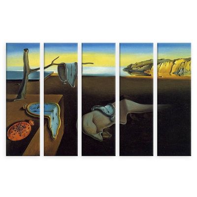 Alonline Art - The Persistence Of Memory Melting Watch 5 Panels by Salvador Dali | print on wall sticker vinyl decal (Rolled) | 36"x24" - 91x61cm | 5 Panels split | Wall art home decor for bedroom