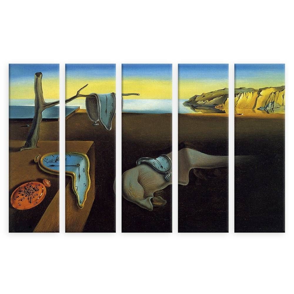 Alonline Art - The Persistence Of Memory Melting Watch 5 Panels by Salvador Dali | print on wall sticker vinyl decal (Rolled) | 36"x24" - 91x61cm | 5 Panels split | Wall art home decor for bedroom