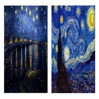 Alonline Art - Starry Night Over Rhone Set 2 by Vincent Van Gogh | print on wall sticker vinyl decal (Rolled) | 16"x12" - 41x30cm | Set of 2 Lot | Wall art home decor for home or for nursery | HD