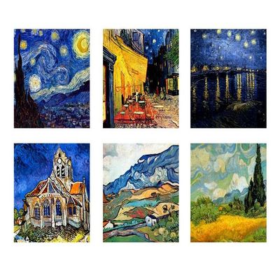 Alonline Art - Starry Night Cafe Church Alpes Set 6 by Vincent Van Gogh | print on wall sticker vinyl decal (Rolled) | 12"x12" - 30x30cm | Set of 6 Lot | Wall art home decor for bedroom wallpaper HD