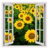 Alonline Art - Sunflower Field by Fake 3D Window | print on wall sticker vinyl decal (Rolled) | 12"x12" - 30x30cm | Wall art home decor for living room or for nursery | wallpaper picture artwork HD view 1