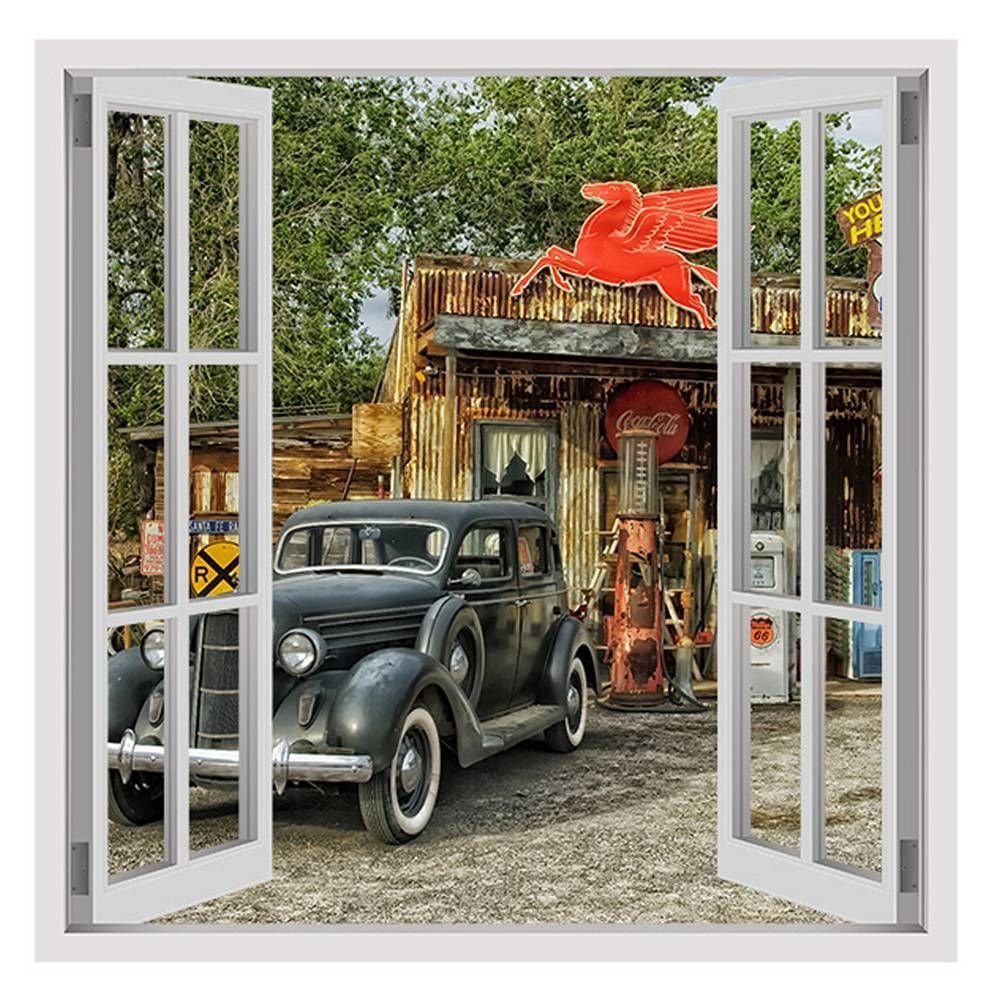Alonline Art - Arizona Route 66 by Fake 3D Window | print on wall sticker vinyl decal (Rolled) | 35"x35" - 89x89cm | Wall art home decor for bathroom or for nursery | HD wallpaper picture artwork