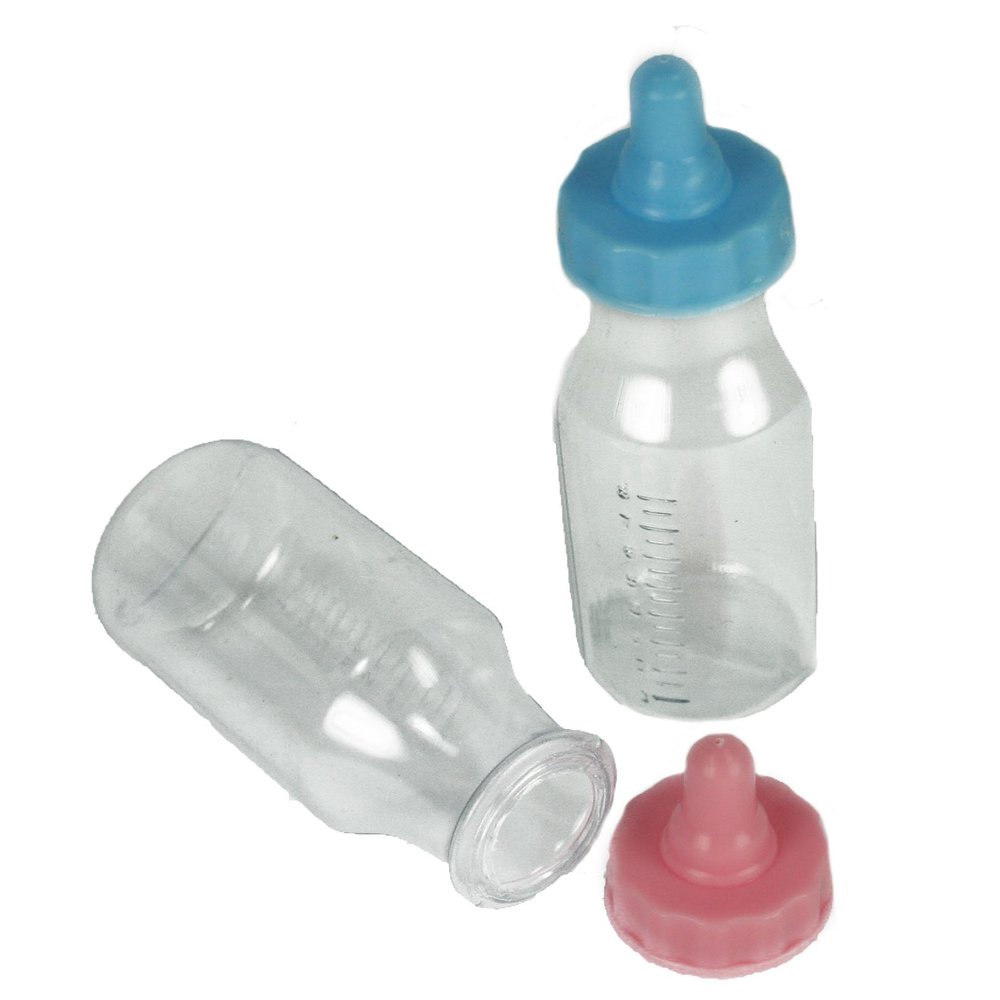 Pack of 12 FILLABLE Baby Shower 4-1/2" Bottles Party Favor Decoration (12- Blue & Pink)