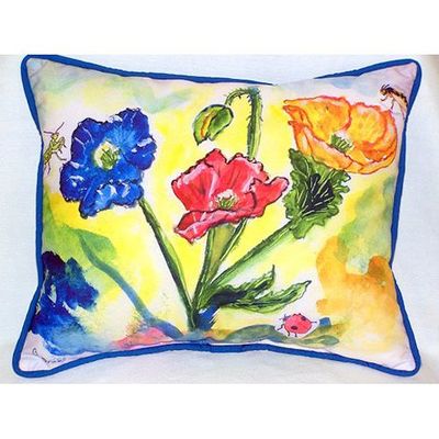 Betsy Drake HJ513 Bugs & Poppies Large Indoor & Outdoor Pillow 16 x 20