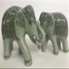 2 PCS Elephant Celadon Lanna Thai Hand Painted(Freehand) Under Nature Glazed Handmade Happy and Lucky view 1