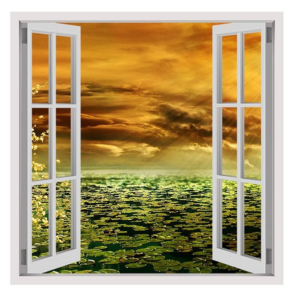 Alonline Art - Romantic Sunbeam by Fake 3D Window | print on wall sticker vinyl decal (Rolled) | 24"x24" - 61x61cm | Wall art home decor for living room or for home | wallpaper HD picture artwork