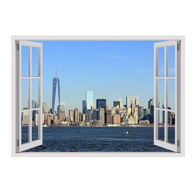Alonline Art - Manhattan Skyline by Fake 3D Window | print on wall sticker vinyl decal (Rolled) | 49"x35" - 124x89cm | Wall art home decor for bedroom or for kitchen | HD wallpaper picture artwork