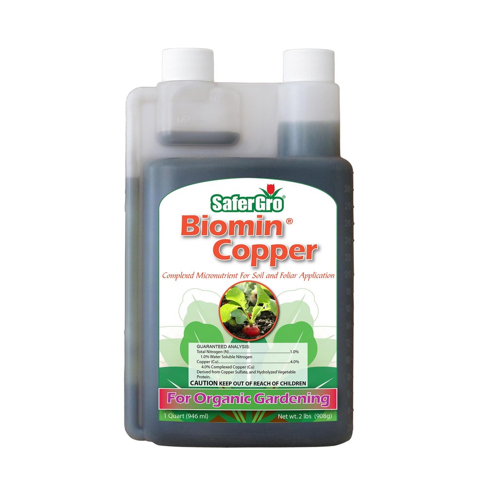 SaferGro Biomin Copper, Organic Liquid Fertilizer, Complexed Copper for Copper Deficiency or Supplement, Soil and Foliar Application, 1 Quart (Copper, 1 Quart)