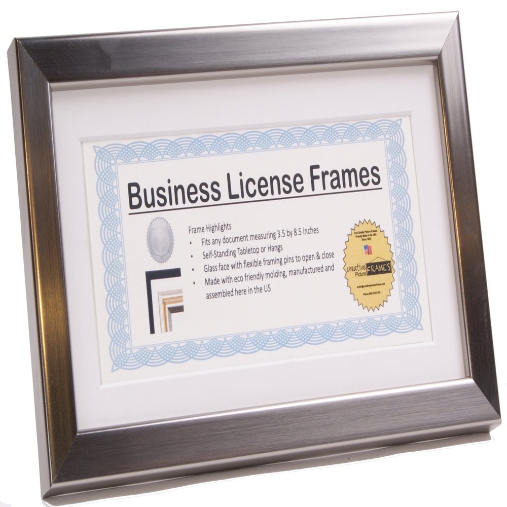 Creative Picture Frames License Frames For Cosmetology Professionals 3.5 By 8.5 Inch State Board License Holder Displays - Self Standing Or Hanger (Stainless Steel, Xl 3.5X8.5 with White Mat)