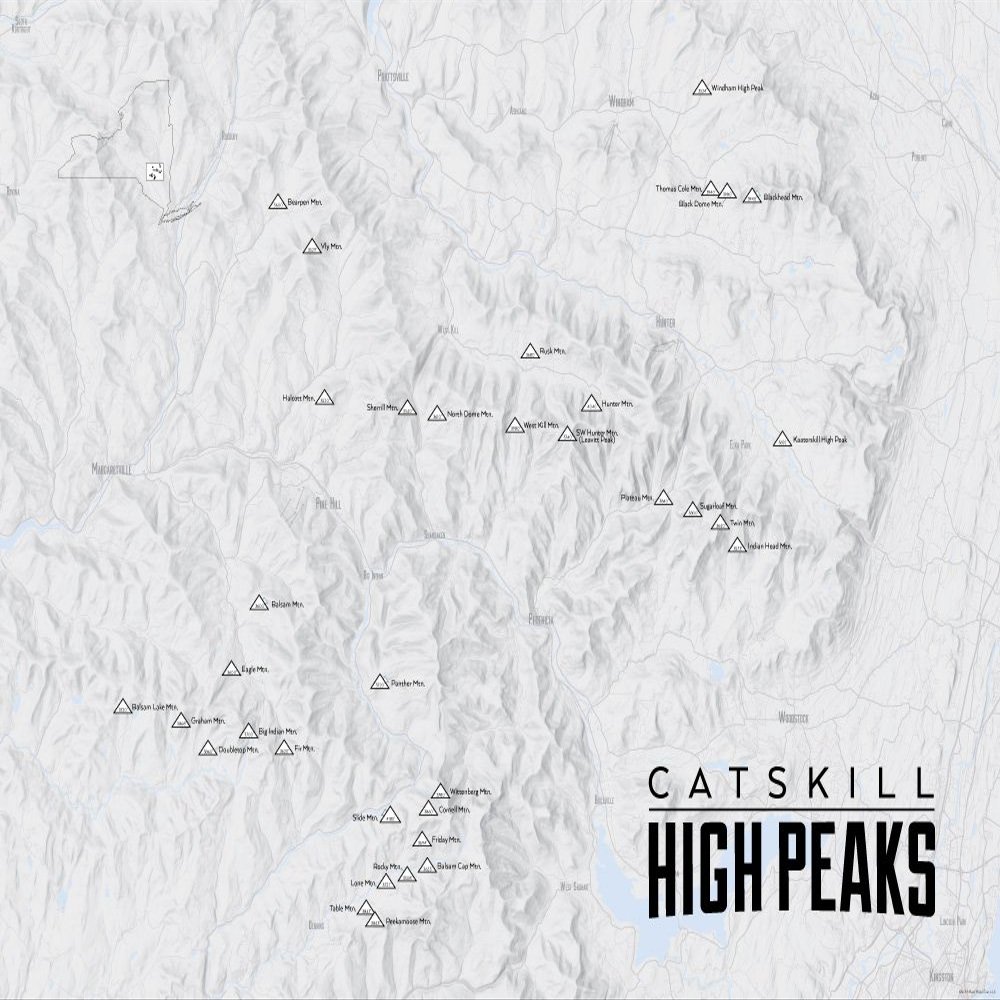 Catskill High Peaks Checklist 18x24 Poster (Gray)