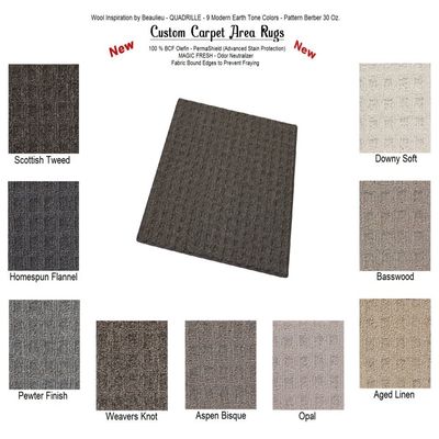 2'x3' Aged Linen - Quadrille - Custom Carpet Area Rugs & Runners - 30 Oz. Pattern Berber Style in Modern Earth Trones | 9 Colors to Choose from