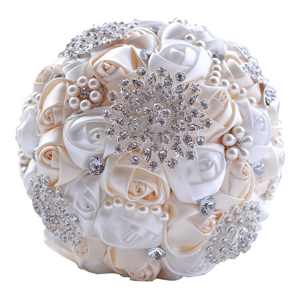 Jackcsale Wedding Bouquet - Bride & Bridesmaid Bouquet with Creamy & White Flowers for Valentine's Day