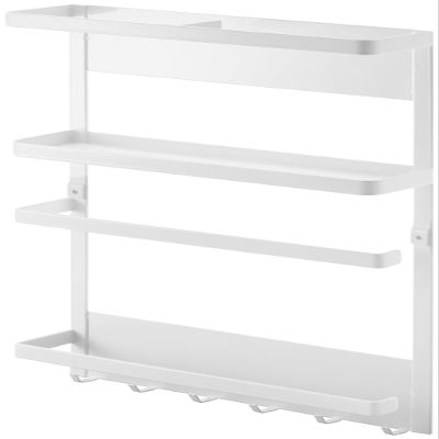 Yamazaki Industries 2907 Magnetic Refrigerator Side Rack, White, Approx. W 9.6 x D 2.6 x H 13.4 inches (24.5 x 6.5 x 34 cm), Plate, Kitchen Rack, Kitchen Paper Holder