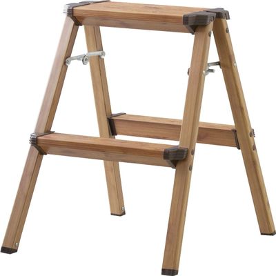 AZUMAYA PC-402 Folding Step Ladder 22.0" Inches Height Aluminum Frame Material, W16.0 x D18.5 x H22.0, Wooden Pattern Printed Surface Finish