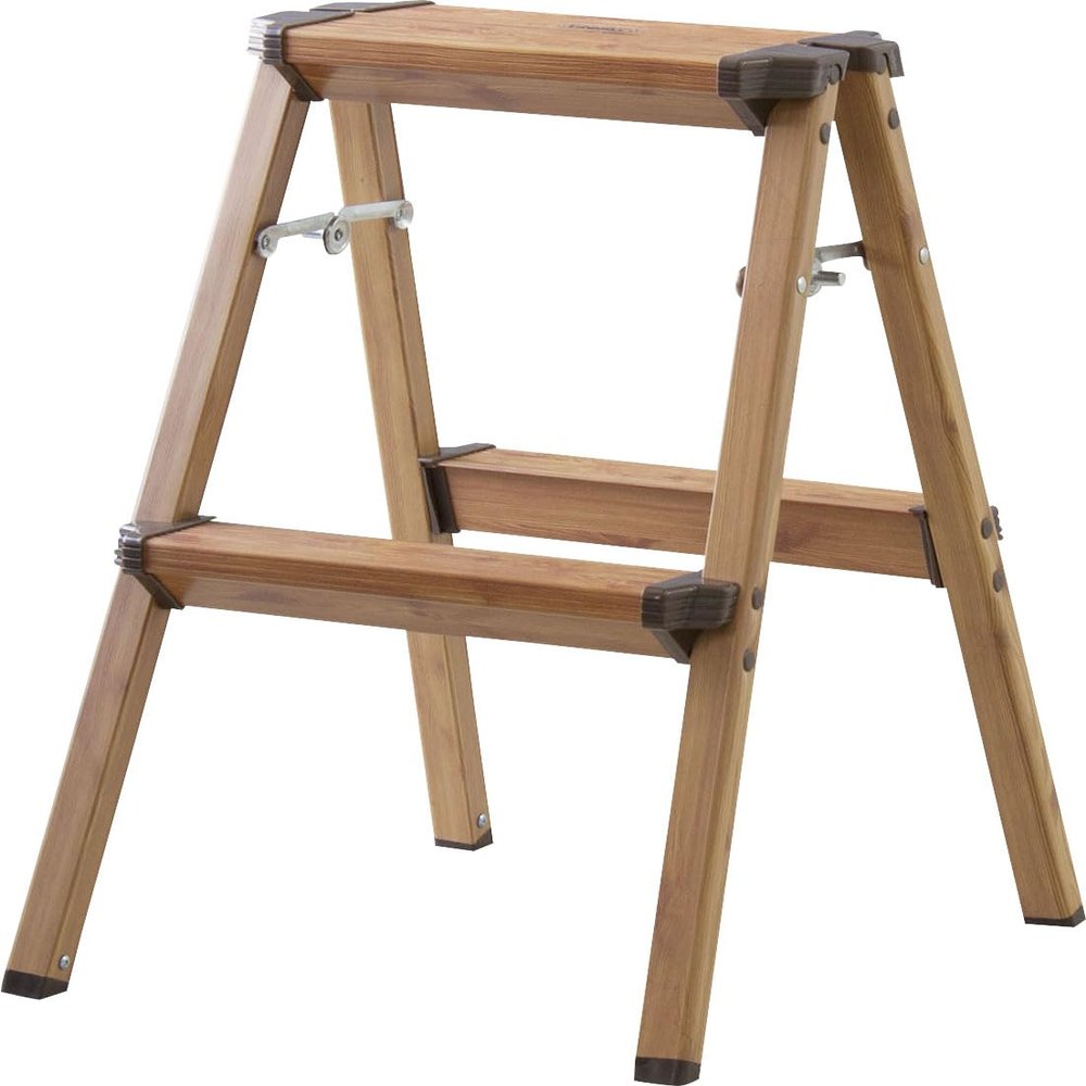AZUMAYA PC-402 Folding Step Ladder 22.0" Inches Height Aluminum Frame Material, W16.0 x D18.5 x H22.0, Wooden Pattern Printed Surface Finish