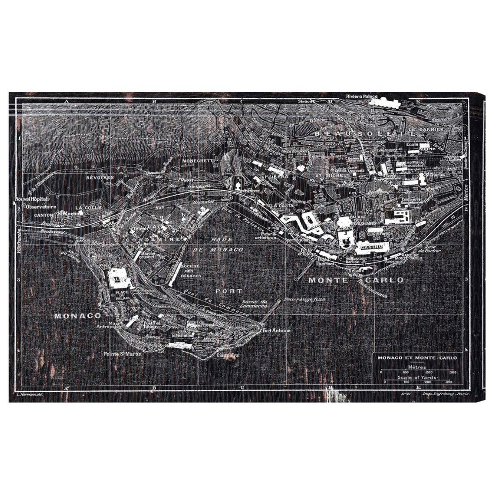 The Oliver Gal Artist Co. Maps Wall Art Canvas Prints 'Map of Monaco 1921'