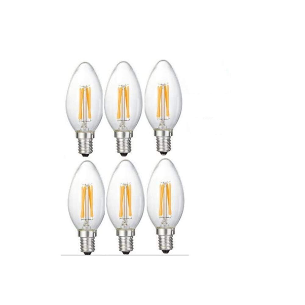 Best to Buy (6-PACK) 6W Dimmable LED Filament Candle Light Bulb,3000K Warm White 600LM,E12 Candelabra Base Lamp Bullet Top,60W Incandescent Replacement