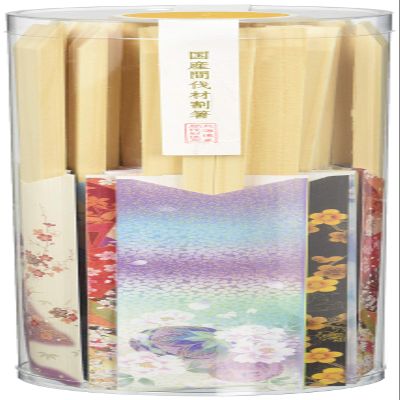 Beautiful kimono pattern split chopsticks in transparent case 25 pairs made of domestic thinning wood