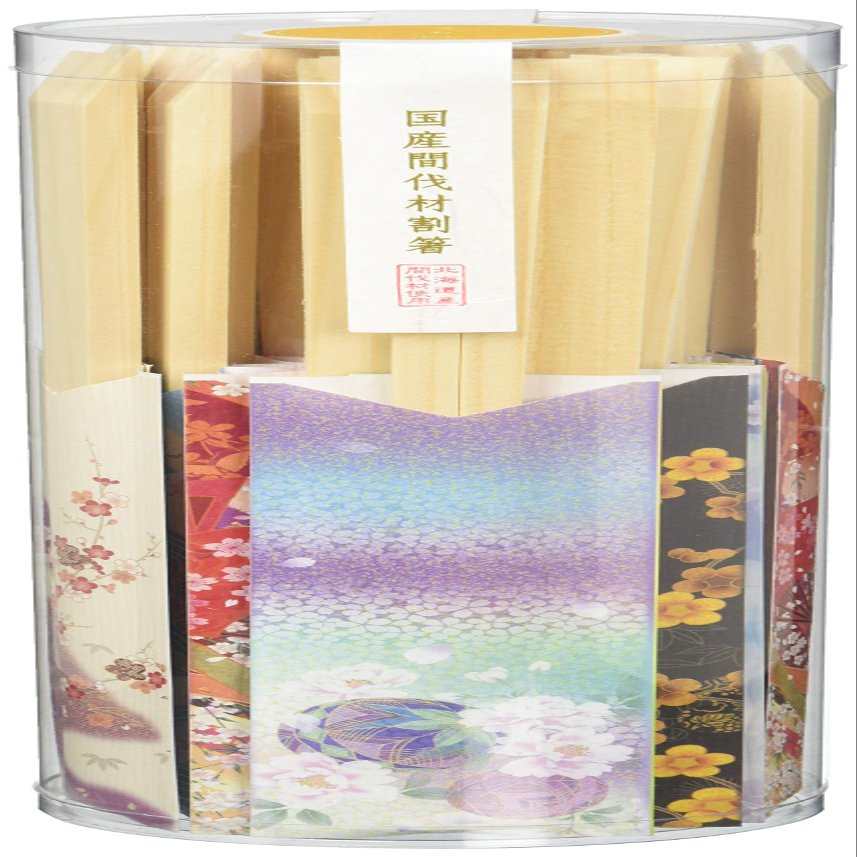 Beautiful kimono pattern split chopsticks in transparent case 25 pairs made of domestic thinning wood