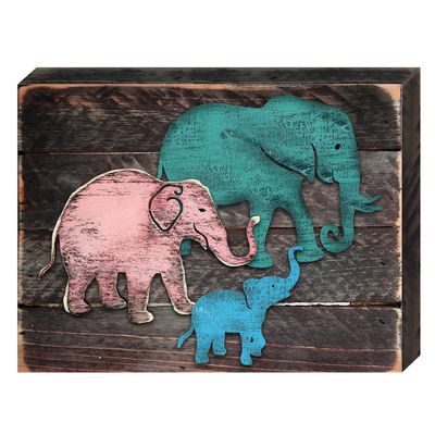 Designocracy Family of Elephants Reclaimed Wooden Wildlife Decor