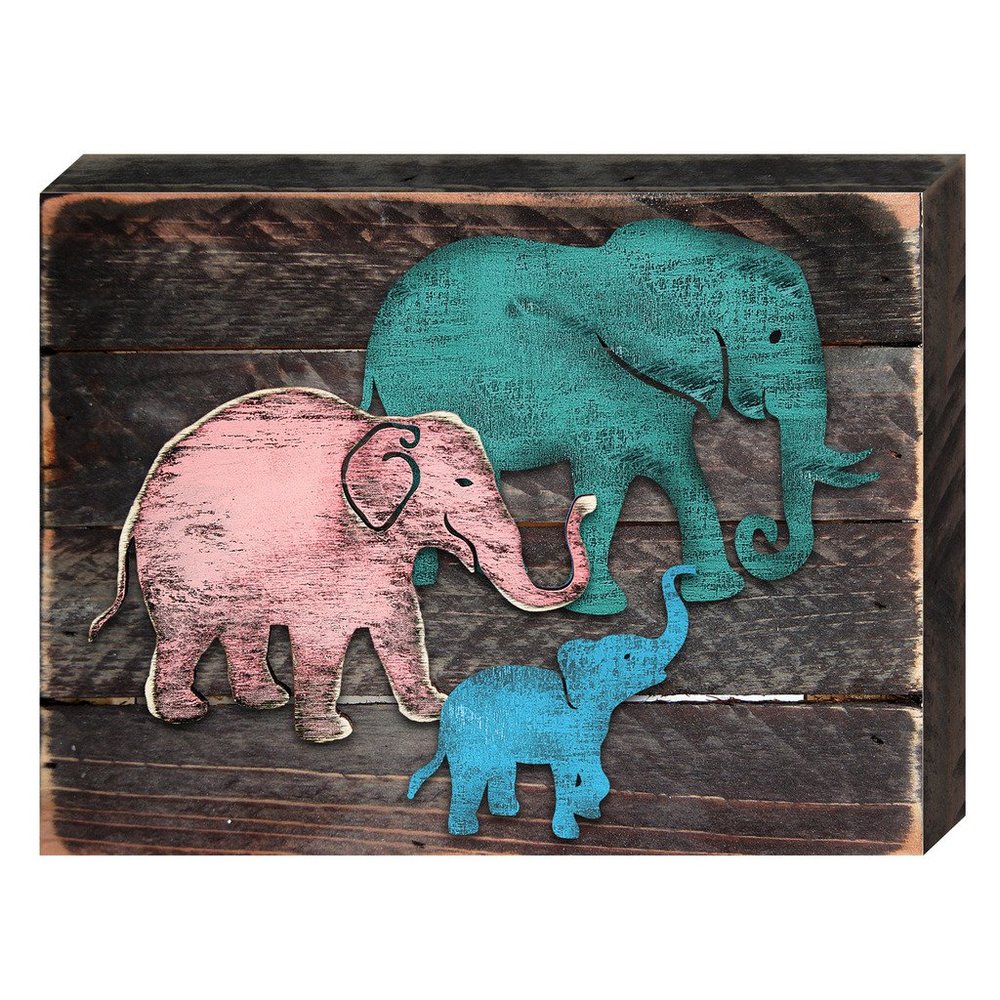 Designocracy Family of Elephants Reclaimed Wooden Wildlife Decor