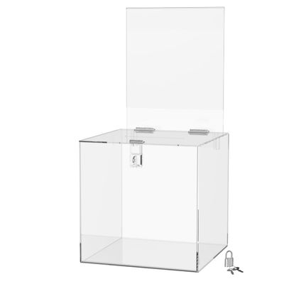 Marketing Holders 12 Inch Locking Ballot Box with Removable 8.5" x 11" Header Sign Holder Clear Acrylic Cube Contest Bin Perfect for Events Shows and Parties