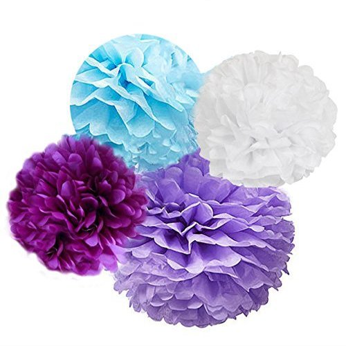 Charmed Tissue pom poms in Purple, Lavender, White and Blue 8 pcs in 10 inch 15 inch and 8 inch