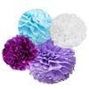 Charmed Tissue pom poms in Purple, Lavender, White and Blue 8 pcs in 10 inch 15 inch and 8 inch view 1