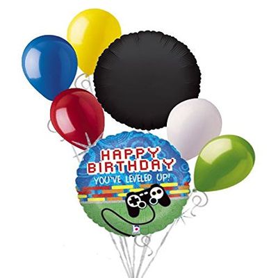 7 pc Video Game Controller Happy Birthday Level Up Balloon Bouquet Decoration