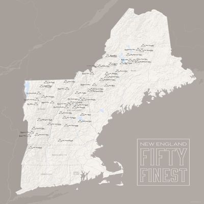New England Fifty Finest Checklist Map 18x24 Poster (White & Gray)