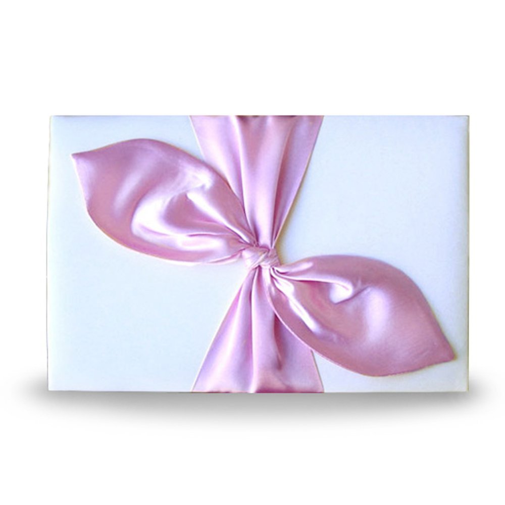 Elegant Bridal Wedding Reception Ivory Guest Book with Pink Satin Bow