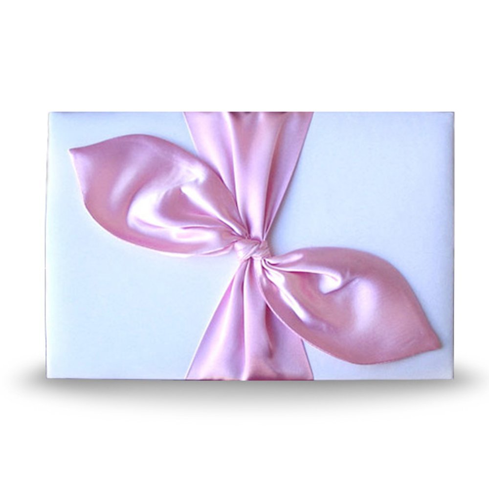 Elegant Bridal Wedding Reception White Guest Book with Pink Satin Bow