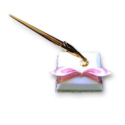 Elegant Bridal Wedding Reception Ivory Pen Set with Pink Satin Bow