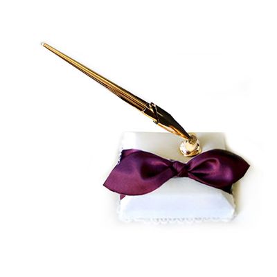 Elegant Bridal Wedding Reception Ivory Pen Set with Burgundy Satin Bow