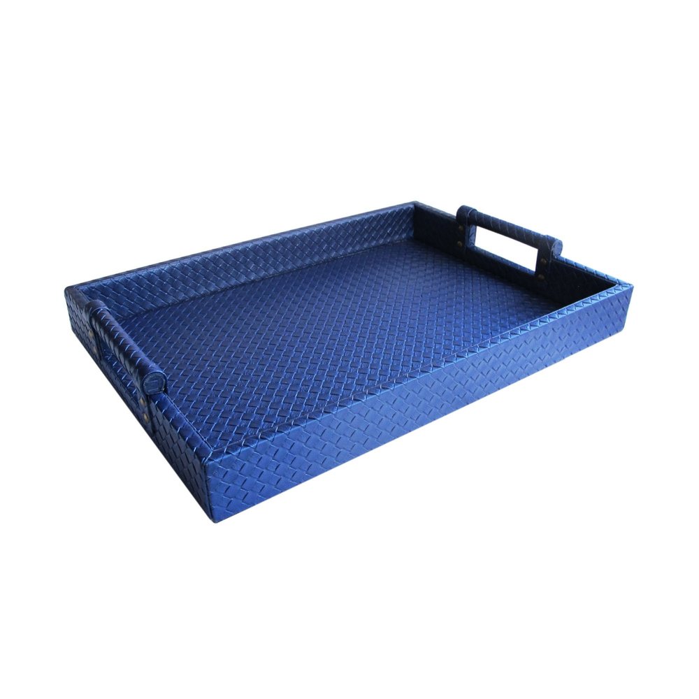 American Atelier Leather Tray With Handles, Smoke Blue