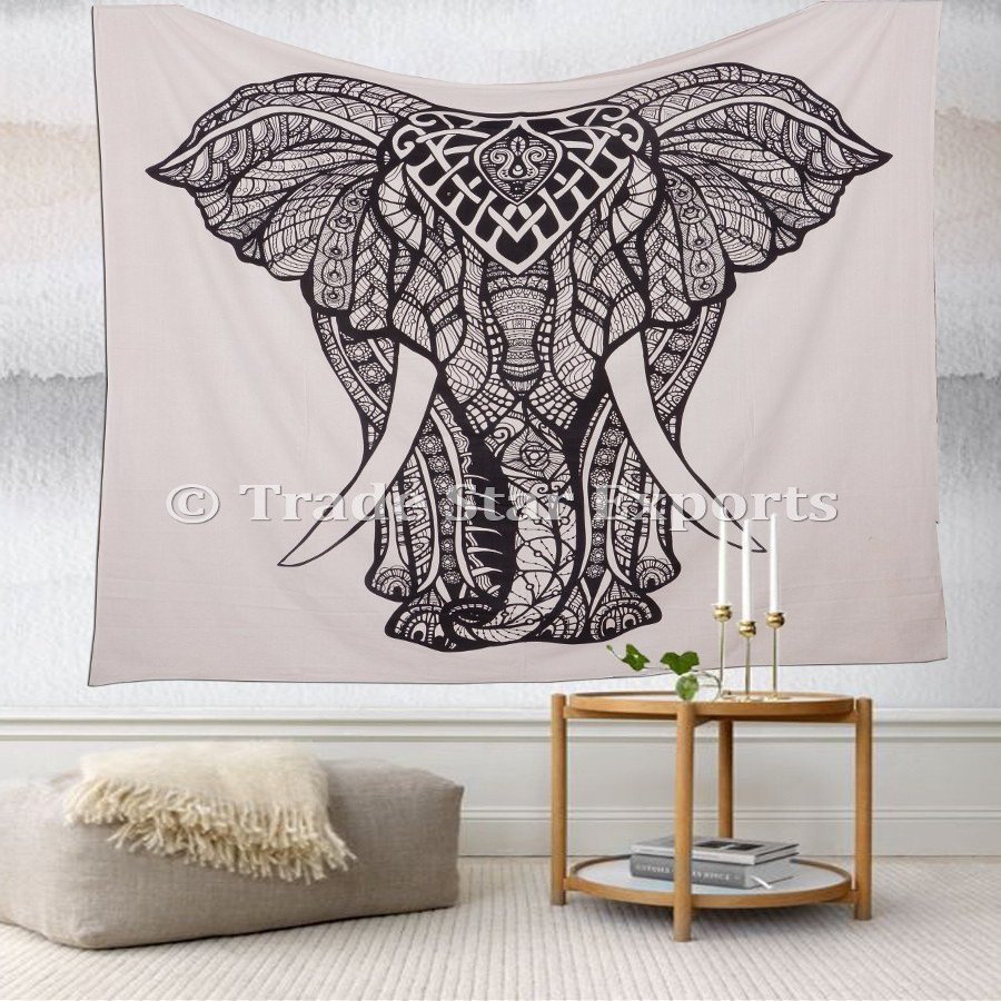 Trade Star Indian Tapestry Wall Hanging, Bohemian Elephant Bedding Queen, Hippie Wall Tapestries, Boho Dorm Decor, Cotton Picnic Blanket, Gypsy Beach Throw