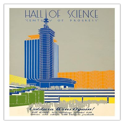 1934 Chicago World's Fair Hall of Science - Valdura Wins Again! - American-Marietta Co. - Vintage Advertising Poster c.1934 - Bamboo Fine Art 290gsm Paper Print (Unframed) 24x32in