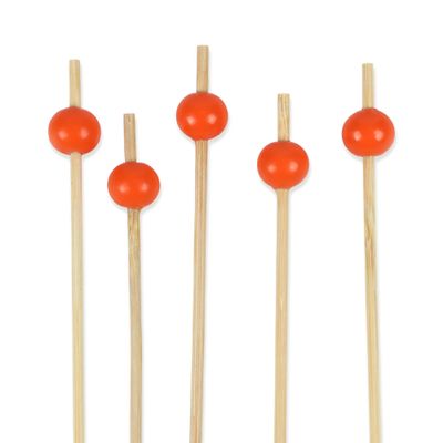 BambooMN Decorative Ball End Cocktail Fruit Sandwich Picks Skewers for Catered Events, Holiday's, Restaurants or Buffets Party Supplies - 4.7" Orange, 300 Pcs