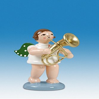 Rudolphs Schatzkiste Angel Musician Angel with Baritone Horn with Crown Height of Approx. 6 cm Felling Trees Gel Christmas Angel ore Mountains Wood